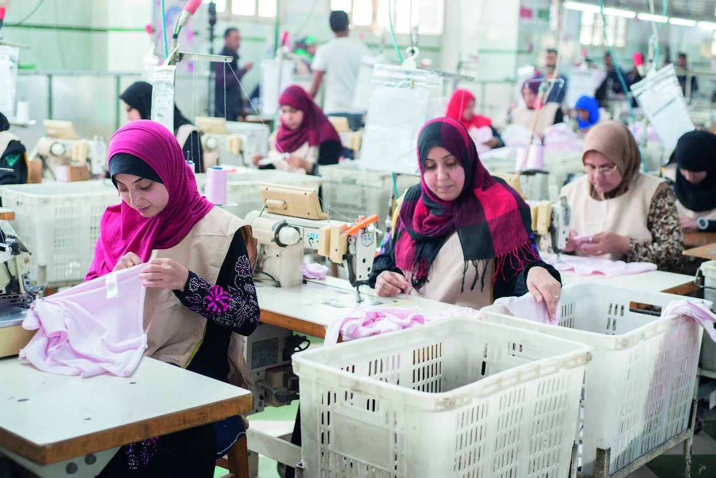 Sewing line workers